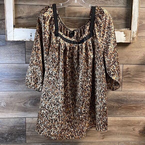 Ingredients Womens Dressy Blouse Square Neck Black Ribbon Trim Size 3X - Picture 2 of 7